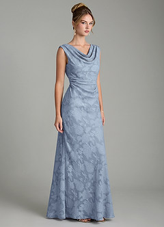 Azazie Kieryn Brautjungfernkleider Meerjungfrau-Linie Plissee Blumen-Burnout Kleid Staubblau image4
