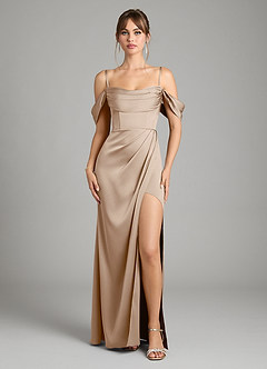 Azazie Johana Vestidos de damas de honor Vestido de Gris Pardo de Satén Elástico de Corte Sirena Convertible con Vestidos sin tirantes image2