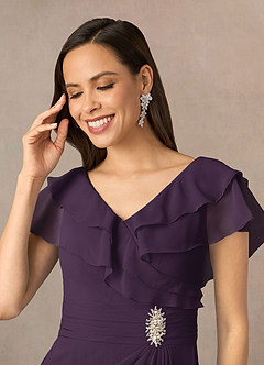 Azazie Snapdragon Mother of the Bride Dresses Plum A-Line V-Neck Ruched Chiffon Dress image3