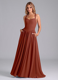 Azazie Francis Brautjungfernkleider A-Linie Korsett Chiffon Kleid Rotbraun image1