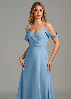 Azazie Julianne Bridesmaid Dresses Steel Blue A-Line Off the Shoulder Chiffon Dress image2