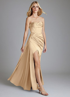 Azazie Amyra Bridesmaid Dresses Champagne Mermaid Off the Shoulder Stretch Satin Convertible Dress image10