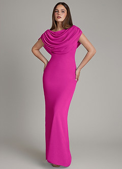 Azazie Hadley Robes de demoiselle d'honneur Robe Sirène en Mousseline de soie Plissée Fuchsia image10