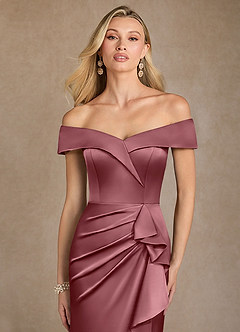 Azazie Laredo vestidos de madre de la novia Vestido de Rosa Del Desierto de Satén Elástico de Sirena con Vestidos sin tirantes image6