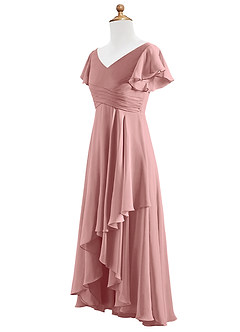 Azazie Caria Junior Vestido de Rosa Polvorienta de Gasa de Corte En A con Plisado image3
