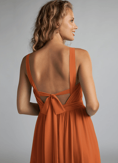 Azazie Aziza Bridesmaid Dresses Cinnamon A-Line V-Neck Pleated Chiffon Dress image6