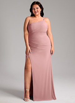 Azazie Eren Jurken voor bruidsmeisjes Jurk van Chiffon met Kolom One-Shoulder Stoffige Roos image3