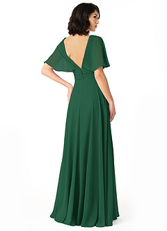 Azazie Pamela Vestidos de damas de honor Vestido de Verde Oscuro de Gasa de Corte en A con Cuello en V plisado image2