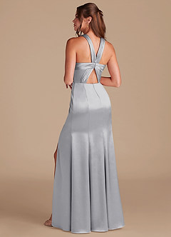 Azazie Rue Bridesmaid Dresses Silver Sheath Pleated Metallic Satin Dress image7