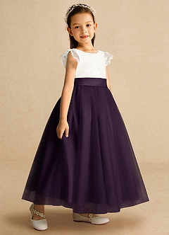 Azazie Pookie Flower Girl Dresses Plum A-Line Lace Tulle Dress image2