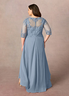 Azazie Monza Mother of the Bride Dresses Dusty Blue A-Line Lace Chiffon Dress image3