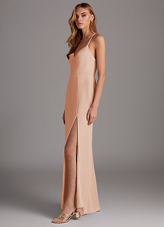 Azazie Manila Vestidos de damas de honor Vestido de Rosa Inglesa de Gasa de Corte Recto con Cuello en V image4