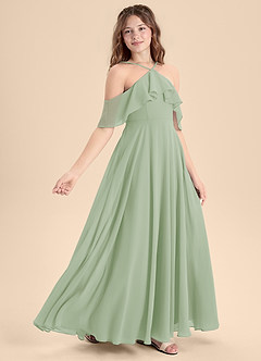 Azazie Tessabelle Junior Vestido de Salvia Polvorienta de Gasa de Corte En A con Vestidos sin tirantes image3