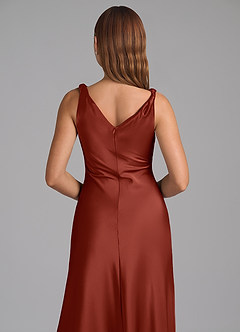 Azazie Nerine Brautjungfernkleider A-Linie Plissee Stretch-Satin Kleid Terrakotta image2