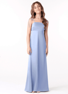 Azazie Violeta Junior Ice A-Line Bow Stretch Satin Dress image1