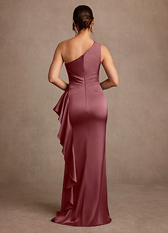 Azazie Yvette Mother of the Bride Dresses Desert Rose Sheath One Shoulder Stretch Satin Dress image2