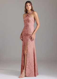 Azazie Rue Robes de demoiselle d'honneur Robe Trapèze en Blumen-Burnout Plissée Rosette image3