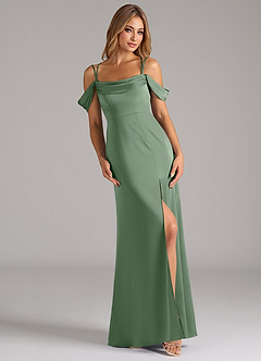 Azazie Callan Bridesmaid Dresses Matcha A-Line Pleated Stretch Satin Convertible Dress image1