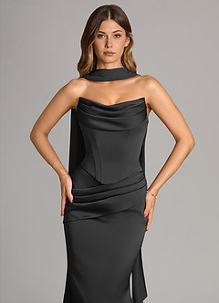 Azazie Sorrel Bridesmaid Dresses Black Mermaid Strapless Stretch Satin Convertible Dress image5