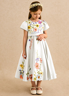 Azazie Haya Jurken voor bloemenmeisjes A-Lijn Jurk van Kant Ivoor image4