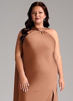 Azazie Kinsley Abiti da Damigella Abito Sirena in Raso Elasticizzato Spacco Laterale Bronzo image13