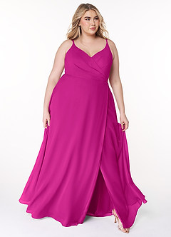 Azazie Lennon Abiti da Damigella Abito A-Line in Chiffon Pizzo Fucsia image9