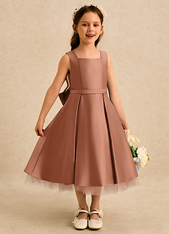 Azazie Josie Flower Girl Dresses Bronzer A-Line Pleated Matte Satin Dress image3