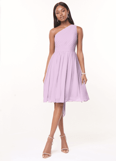 Azazie Katrina Bridesmaid Dresses Frosted Lilac A-Line One Shoulder Chiffon Dress image1