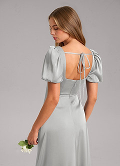 Azazie Fyona Bridesmaid Dresses Silver A-Line Pleated Stretch Satin Dress image13