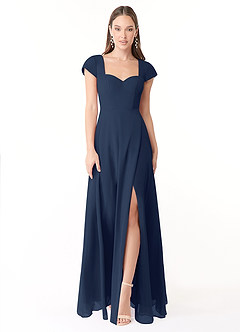 Azazie Hainsly Bridesmaid Dresses Dark Navy A-Line Sweetheart Neckline Chiffon Dress image1