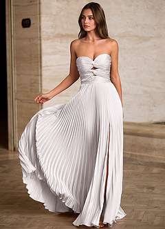 Ylura White A-line Pleated Prom Dress image3