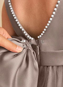 Azazie Jani Flower Girl Dresses Taupe A-Line Bow Tulle Dress image7