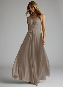 Azazie Gina Bridesmaid Dresses Taupe A-Line V-Neck Pleated Chiffon Dress image2