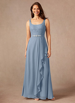 Azazie Ainsling Mère de la mariée Robes Robe Trapèze en Mousseline de soie Dentelle à encolure carrée Bleu Poussiéreux image3