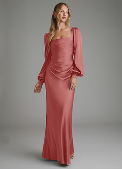 Azazie Brianna Vestidos de damas de honor Vestido Rosa Antigua de Satén Elástico de Corte Sirena con Corsé image1