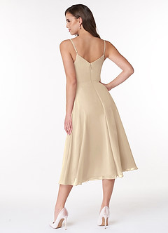 Azazie Clarissa Brautjungfernkleider A-Linie V-Hals Chiffon Kleid Champagner image2