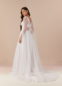 Azazie Goddess Vestidos de novia Vestido de Blanco Diamante Arena de Tul de Corte en A con Lentejuelas cuello pico image4