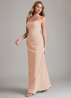Azazie Mai Bridesmaid Dresses English Rose Sheath Pleated Chiffon Dress image4