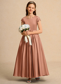 Azazie Bunny Junior Formal Robe Demoiselle D'honneur Fillette Robe Princesse en Dentelle Bronze image3