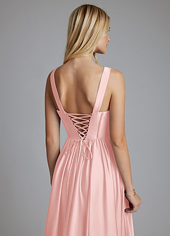Azazie Delmie Bridesmaid Dresses Powder Pink A-Line Corset Stretch Satin Dress image3