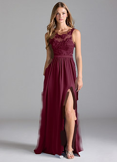Azazie Elly Bridesmaid Dresses Mulberry A-Line Lace Stretch Satin Dress image3