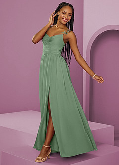 Barbie ♥ Azazie Jurken voor bruidsmeisjes Jurk van Chiffon met A-Lijn Geplooid Matcha image13