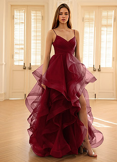 Carmencita Merlot A-Linien-Rüschen-Abendkleid image5