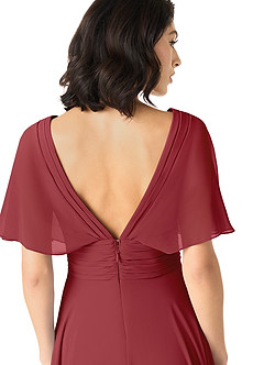 Azazie Pamela Brautjungfernkleider A-Linie V-Hals Gefaltet Chiffon Kleid Granatapfelrot image5