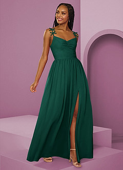 Barbie ♥ Azazie Jurken voor bruidsmeisjes Jurk van Chiffon met A-Lijn Geplooid Smaragd image15