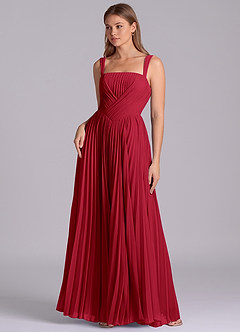 Azazie Mina Vestidos de damas de honor Vestido de Escarlata de Gasa de Corte en A con Plisado image1