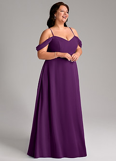 Azazie Marley Vestidos de madrinha de casamento Vestido Uva de Chiffon de Linha A com Fora do ombro image15