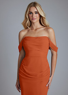 Azazie Luiza Bridesmaid Dresses Burnt Orange Mermaid Off the Shoulder Chiffon Dress image6
