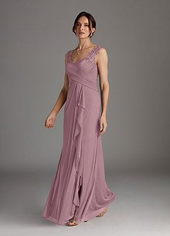 Azazie Edelin Mother of the Bride Dresses Dusty Rose A-Line Sweetheart Neckline Pleated Mesh Dress image3