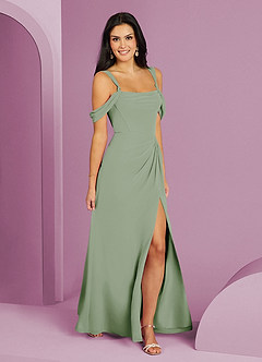 Barbie ♥ Azazie At-home Try On Dresses Dusty Sage A-Line Off the Shoulder Chiffon Dress image3